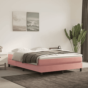 vidaXL Cama com molas/colchão 140x200 cm veludo rosa