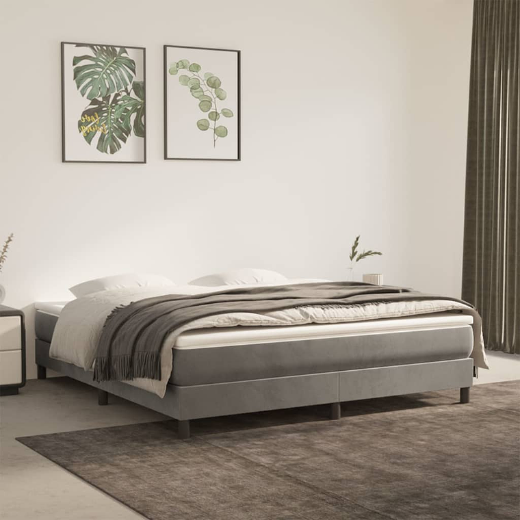vidaXL Cama com molas/colchão 160x200 cm veludo cinzento-claro 1