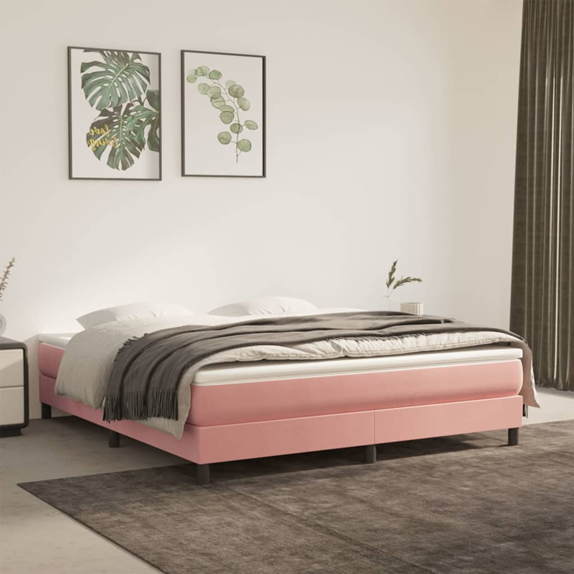vidaXL Cama com molas/colchão 160x200 cm veludo rosa 1