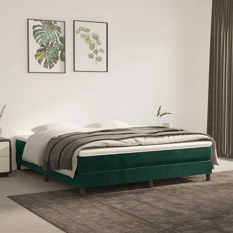 vidaXL Cama com molas/colchão 180x200 cm veludo verde-escuro 1