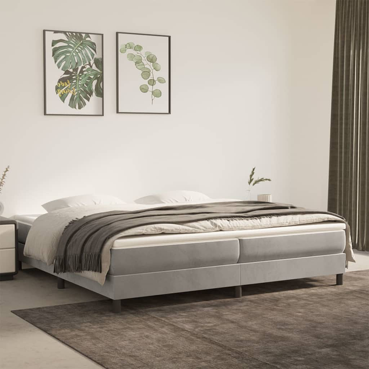 vidaXL Cama com molas/colchão 200x200 cm veludo cinzento-claro 1