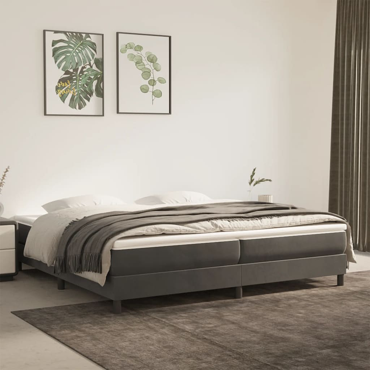 vidaXL Cama com molas/colchão 200x200 cm veludo cinzento-escuro 1