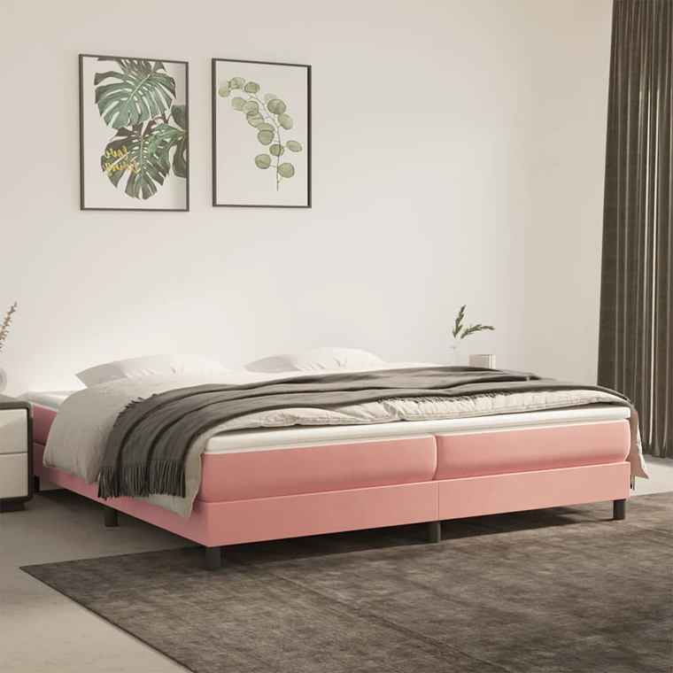 vidaXL Cama com molas/colchão 200x200 cm veludo rosa 1