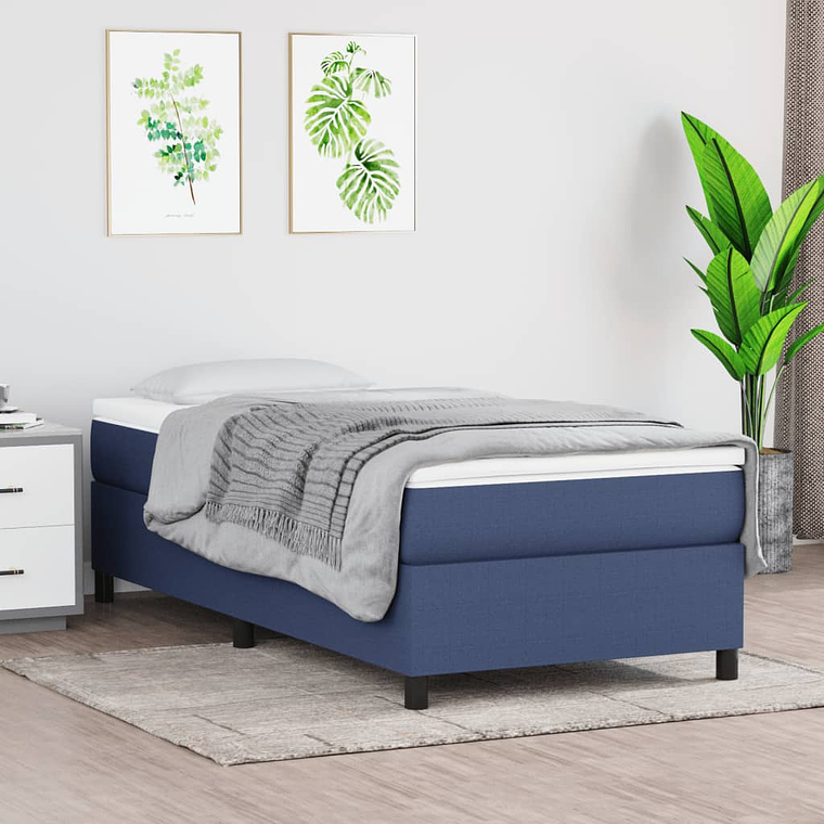 vidaXL Cama com molas/colchão 80x200 cm tecido azul 1