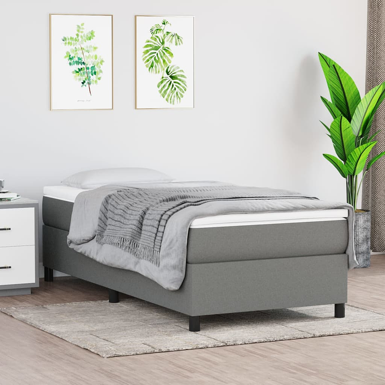 vidaXL Cama com molas/colchão 90x190 cm tecido cinza-escuro 1