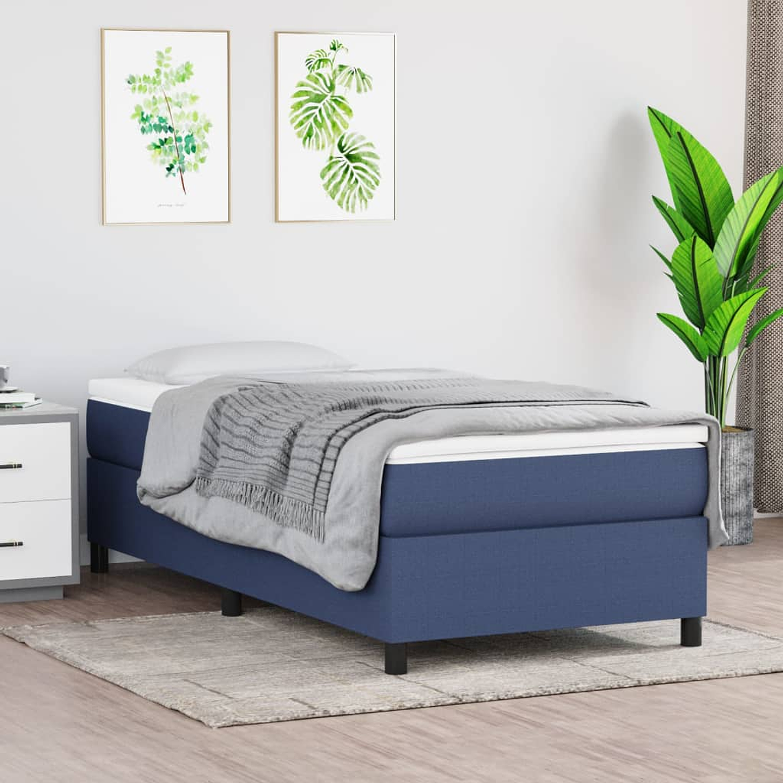 vidaXL Cama com molas/colchão 90x190 cm tecido azul 1