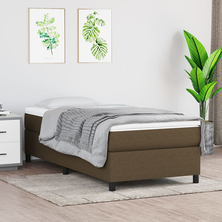 vidaXL Cama com molas/colchão 90x200 cm tecido castanho-escuro 1