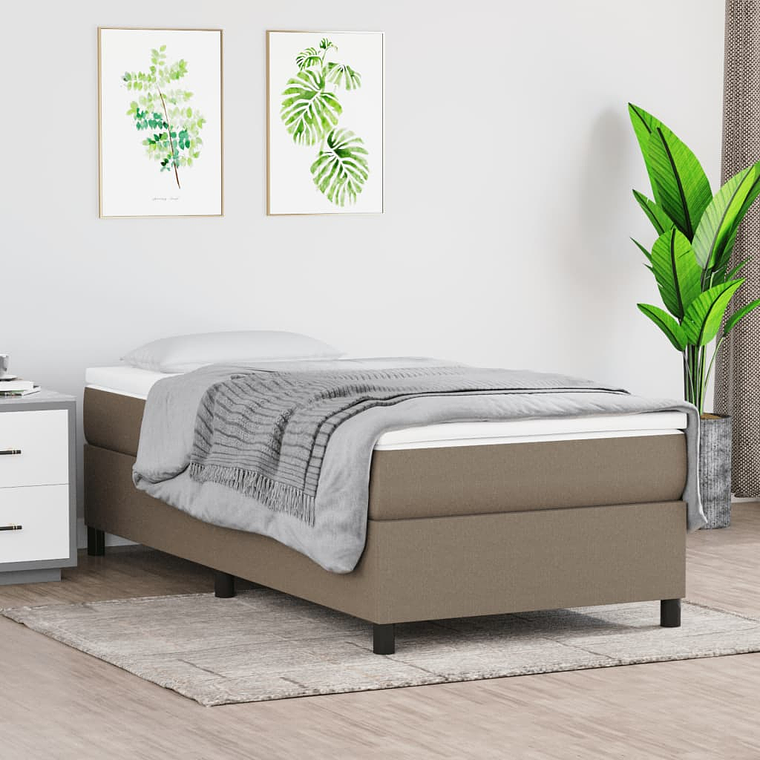 vidaXL Cama com molas/colchão 90x200 cm tecido castanho-acinzentado 1