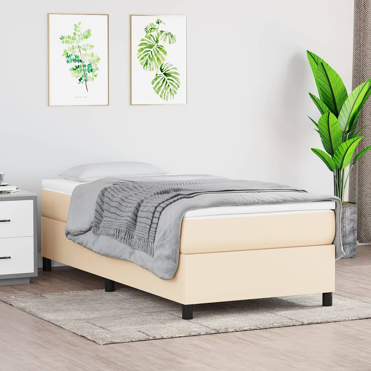 vidaXL Cama com molas/colchão 100x200 cm tecido cor creme 1