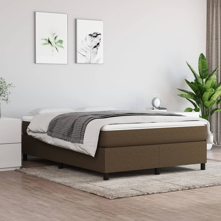 vidaXL Cama com molas/colchão 140x190 cm tecido castanho-escuro 1