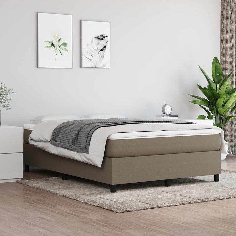 vidaXL Cama com molas/colchão 140x190 cm tecido castanho-acinzentado 1