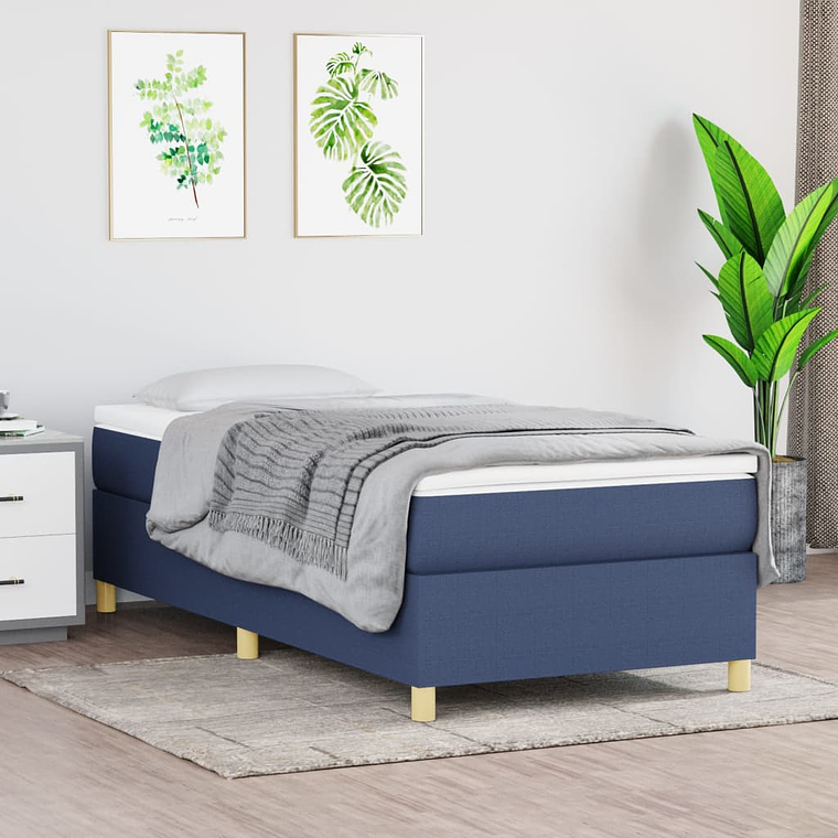 vidaXL Cama com molas/colchão 100x200 cm tecido azul 1