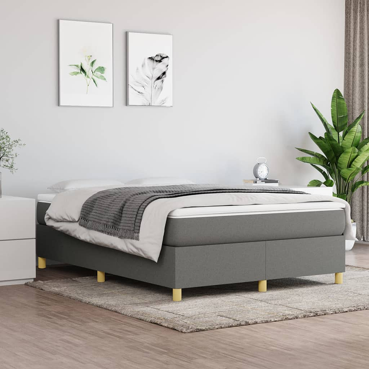 vidaXL Cama com molas/colchão 140x190 cm tecido cinzento-escuro 1
