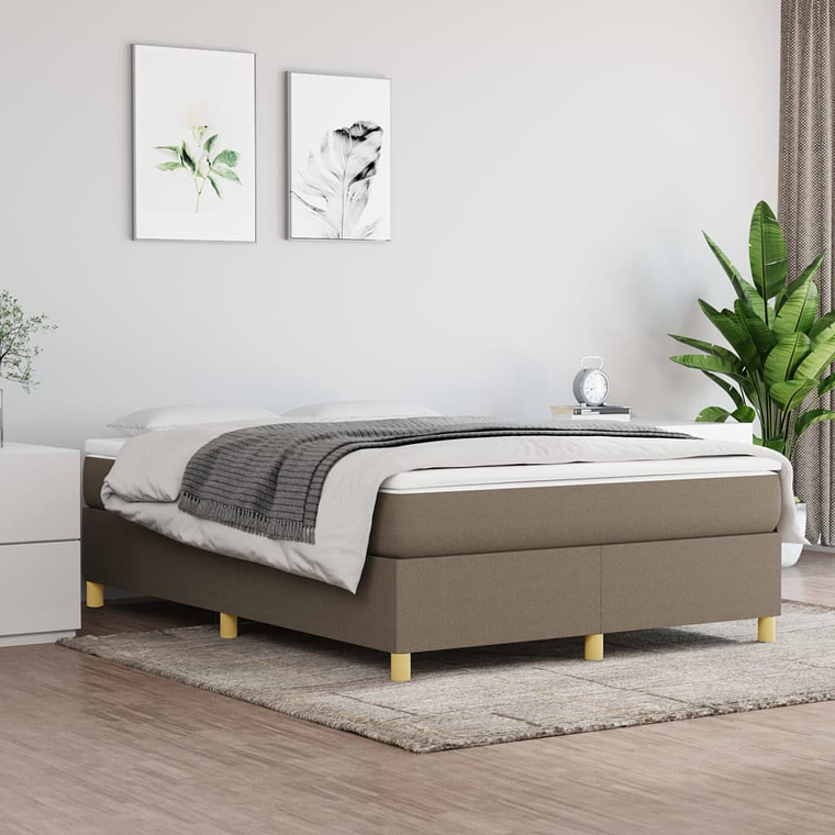 vidaXL Cama com molas/colchão 140x190 cm tecido castanho-acinzentado 1
