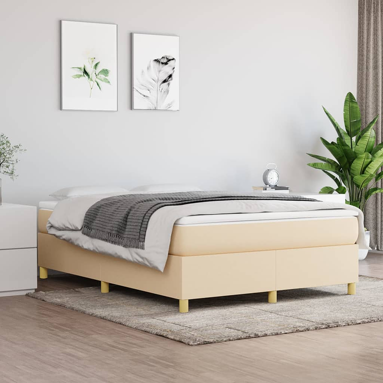 vidaXL Cama com molas/colchão 140x190 cm tecido cor creme 1