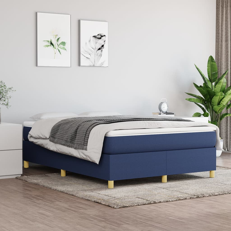 vidaXL Cama com molas/colchão 140x200 cm tecido azul 1