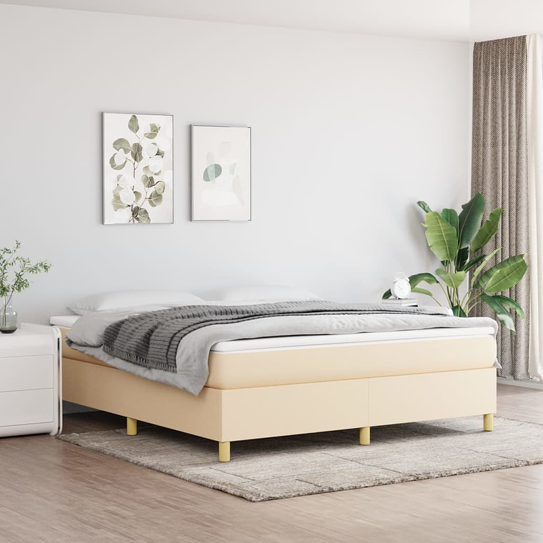 vidaXL Cama com molas/colchão 180x200 cm tecido cor creme 1