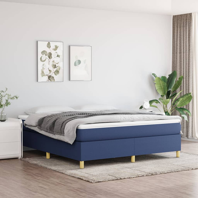 vidaXL Cama com molas/colchão 180x200 cm tecido azul 1