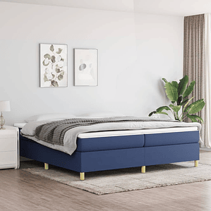 vidaXL Cama com molas/colchão 200x200 cm tecido azul