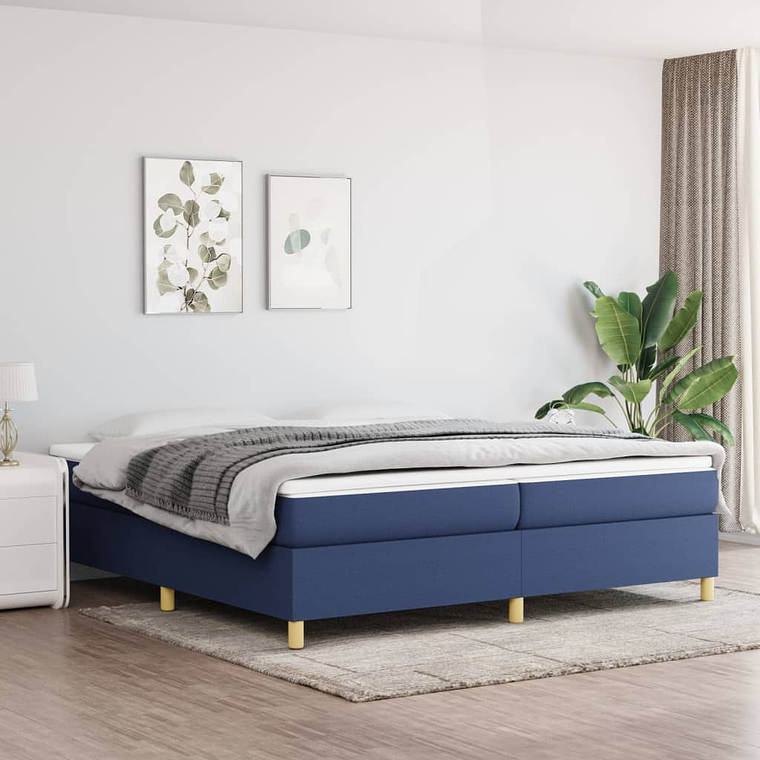 vidaXL Cama com molas/colchão 200x200 cm tecido azul 1