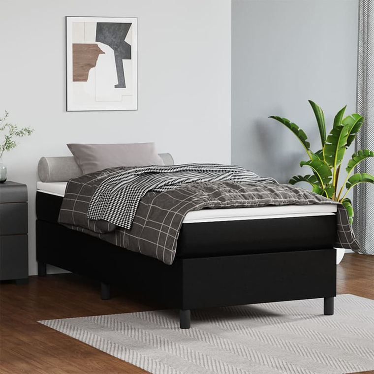 vidaXL Cama com molas/colchão 90x190 cm couro artificial preto 1