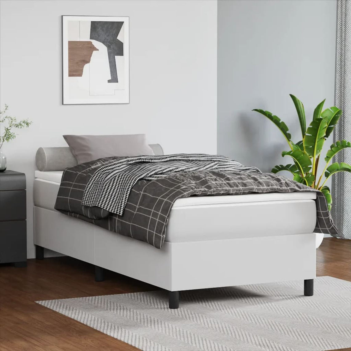 vidaXL Cama com molas/colchão 90x200 cm couro artificial branco 1