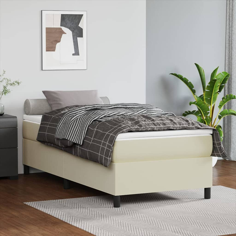 vidaXL Cama com molas/colchão 90x200 cm couro artificial cor creme 1