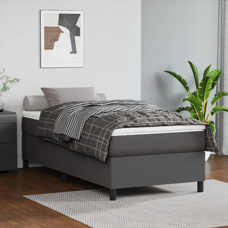vidaXL Cama com molas/colchão 90x200 cm couro artificial cinzento 1