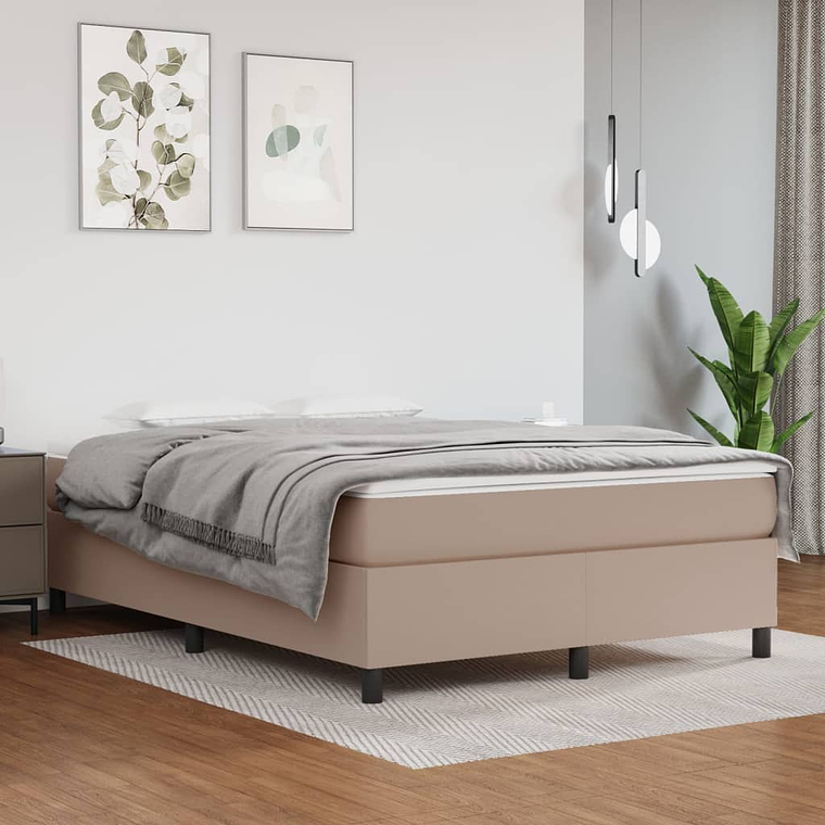 vidaXL Cama com molas/colchão 140x190 cm couro artificial cappuccino 1