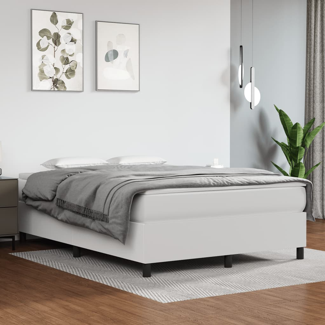 vidaXL Cama com molas/colchão 140x190 cm couro artificial branco 1
