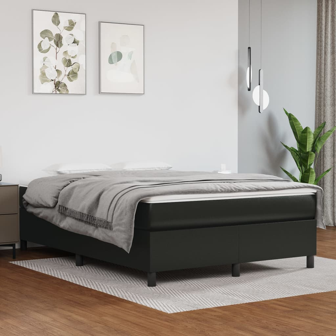 vidaXL Cama com molas/colchão 140x200 cm couro artificial preto 1