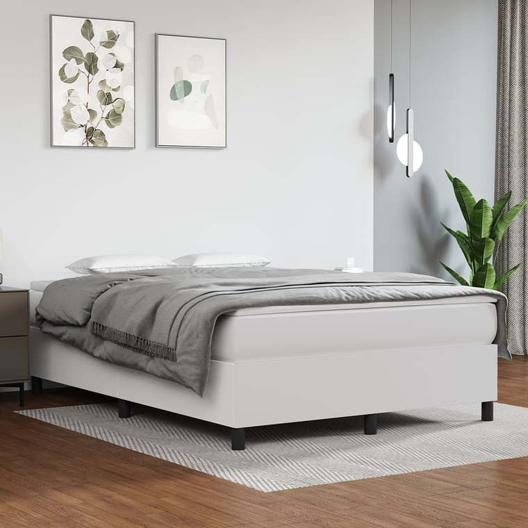 vidaXL Cama com molas/colchão 140x200 cm couro artificial branco 1
