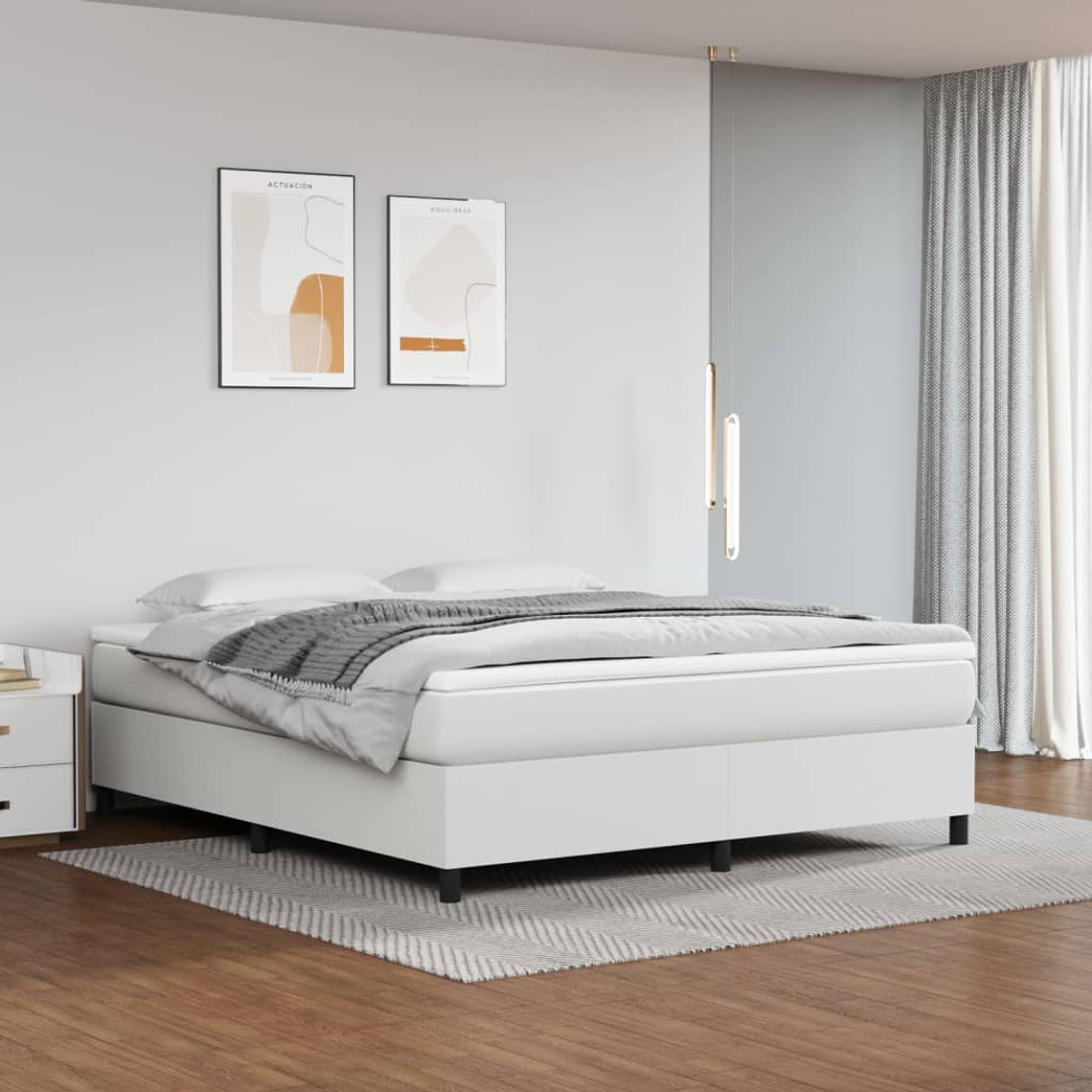 vidaXL Cama com molas/colchão 160x200 cm couro artificial branco 1