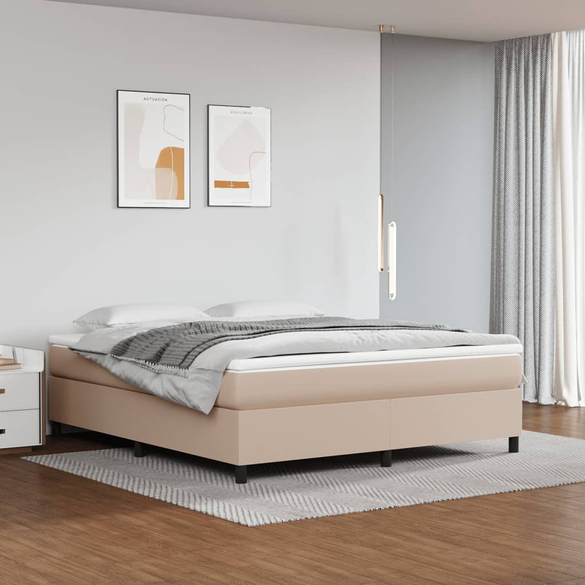 vidaXL Cama com molas/colchão 160x200 cm couro artificial cappuccino 1