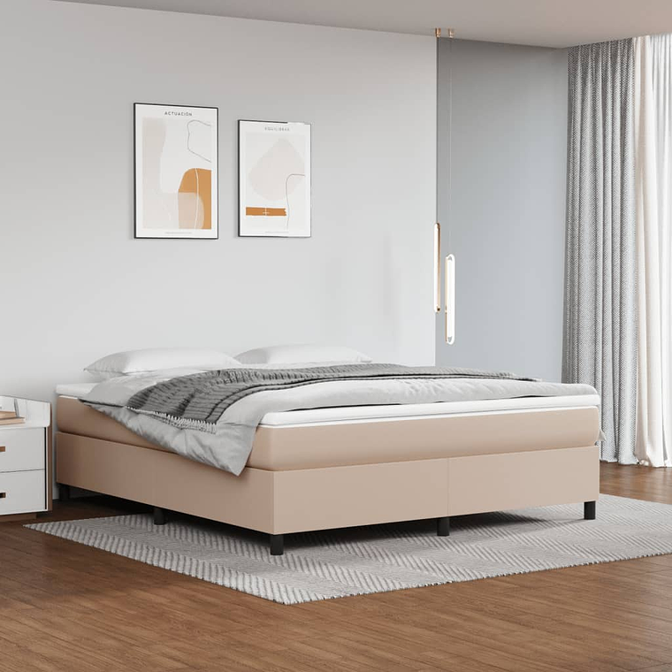 vidaXL Cama com molas/colchão 160x200 cm couro artificial cappuccino 1