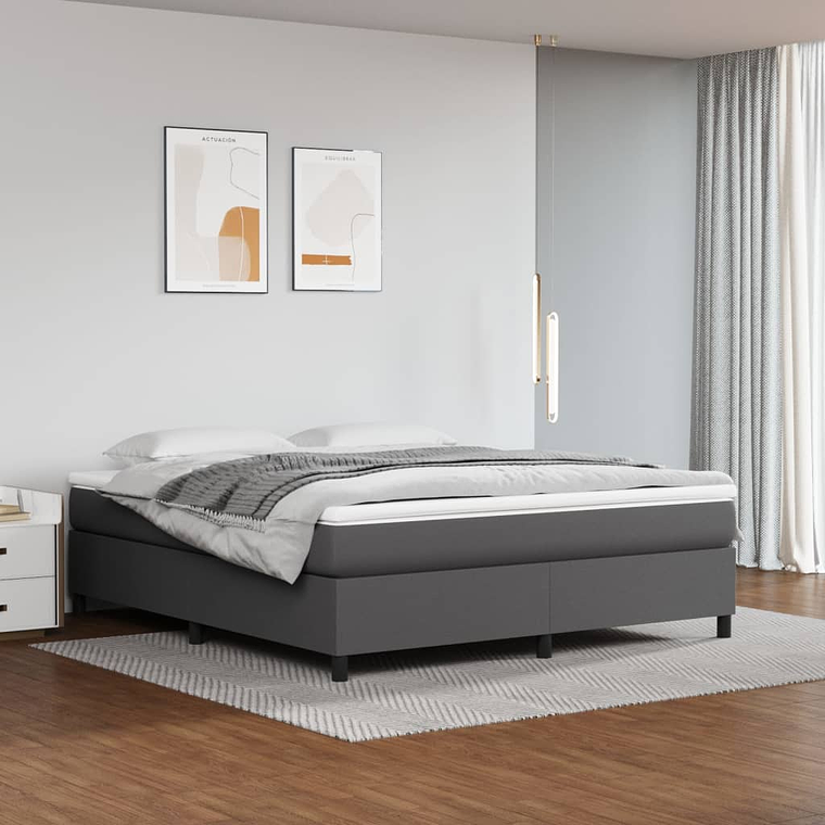vidaXL Cama com molas/colchão 180x200 cm couro artificial cinza 1