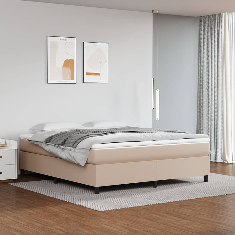 vidaXL Cama com molas/colchão 180x200 cm couro artificial cappuccino 1