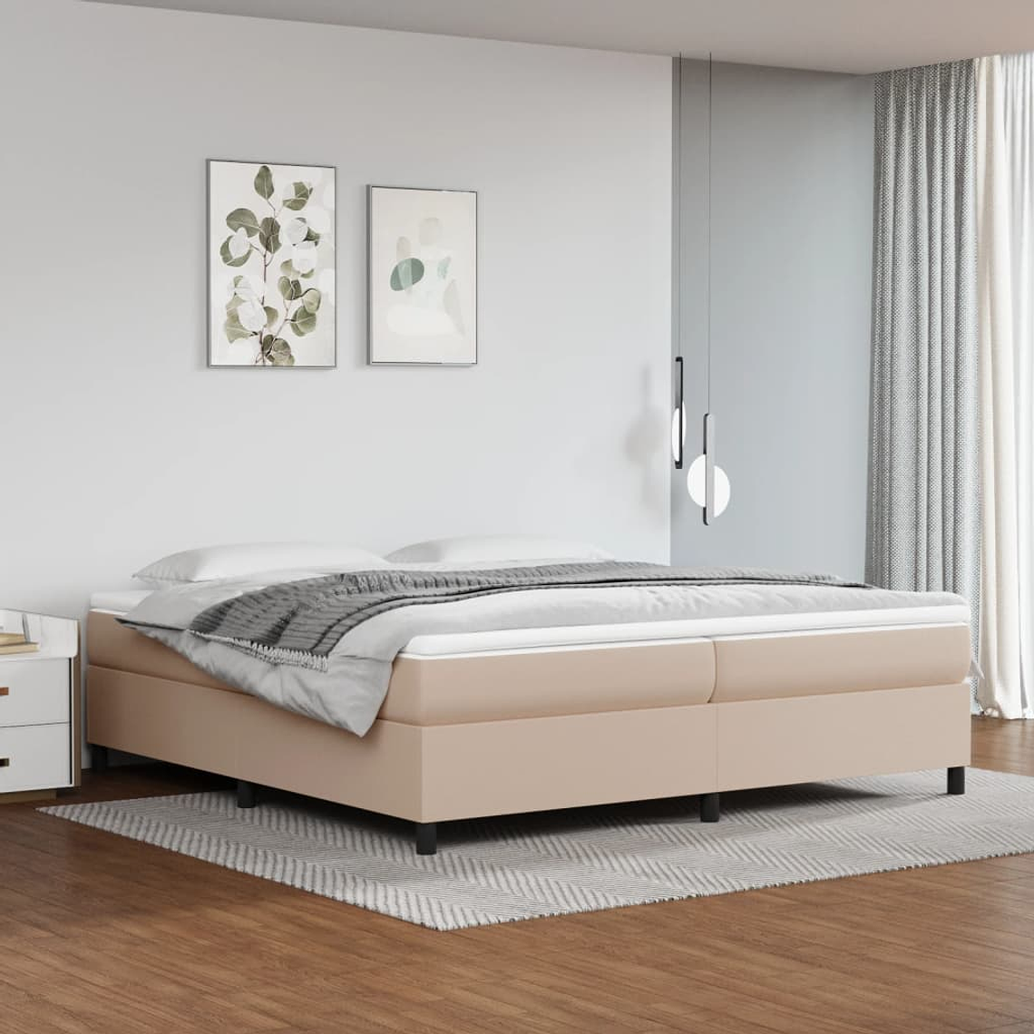 vidaXL Cama com molas/colchão 200x200 cm couro artificial cappuccino 1