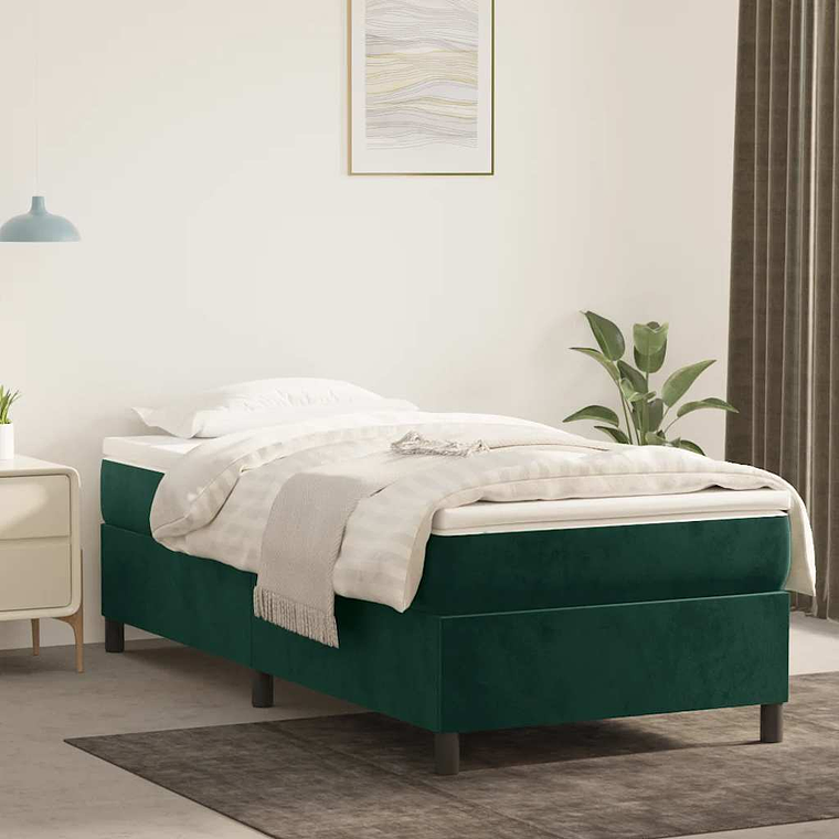 vidaXL Cama com molas/colchão 80x200 cm veludo verde-escuro 1