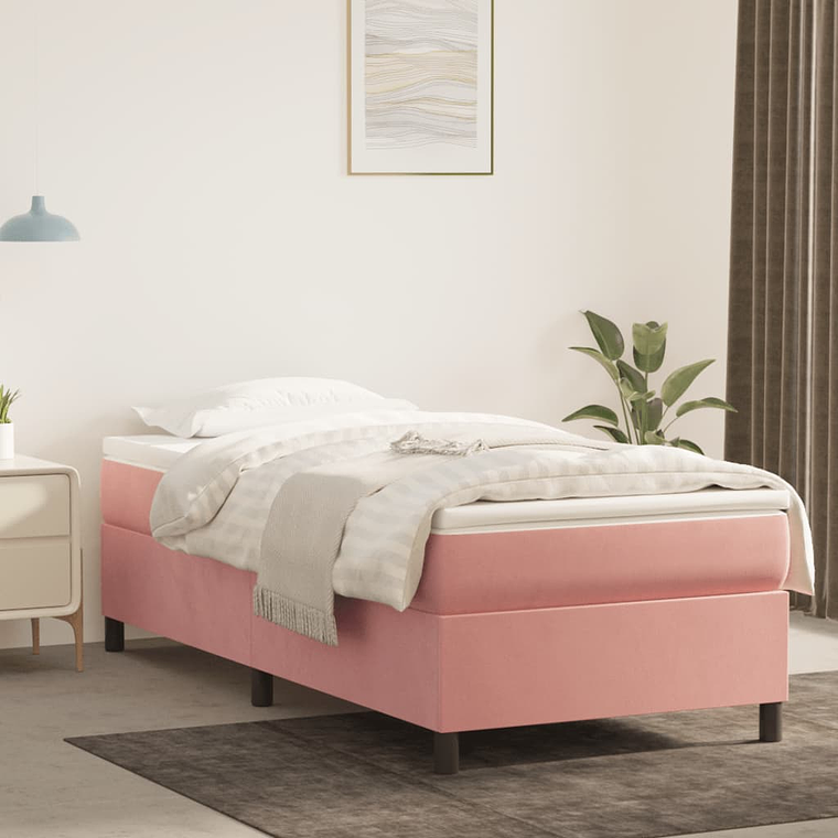 vidaXL Cama com molas/colchão 80x200 cm veludo rosa 1