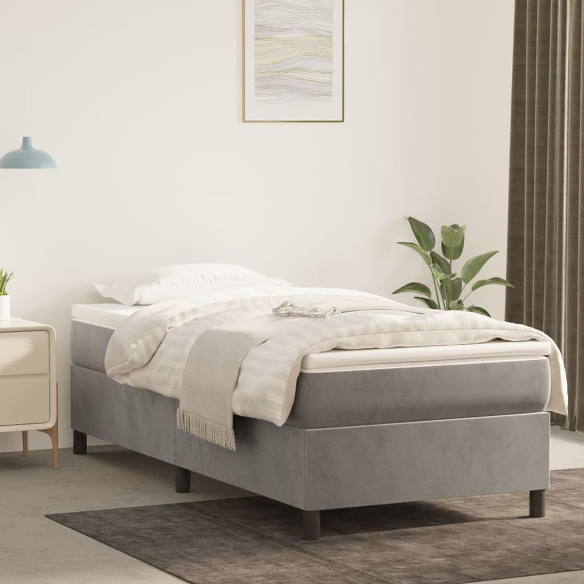 vidaXL Cama com molas/colchão 90x200 cm veludo cinza-claro 1