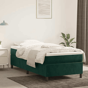 vidaXL Cama com molas/colchão 90x200 cm veludo verde-escuro