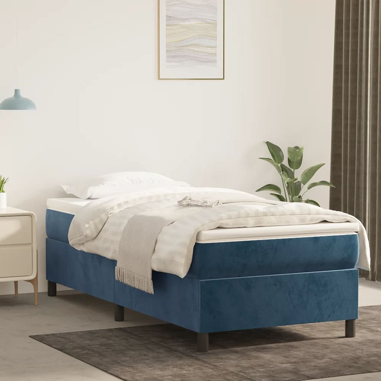 vidaXL Cama com molas/colchão 90x200 cm veludo azul-escuro 1