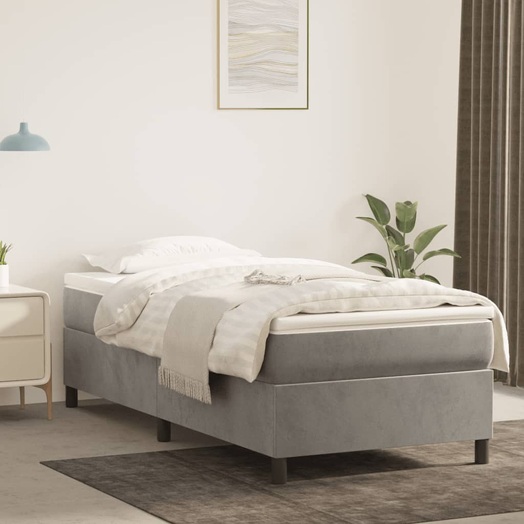 vidaXL Cama com molas/colchão 100x200 cm veludo cinza-claro 1