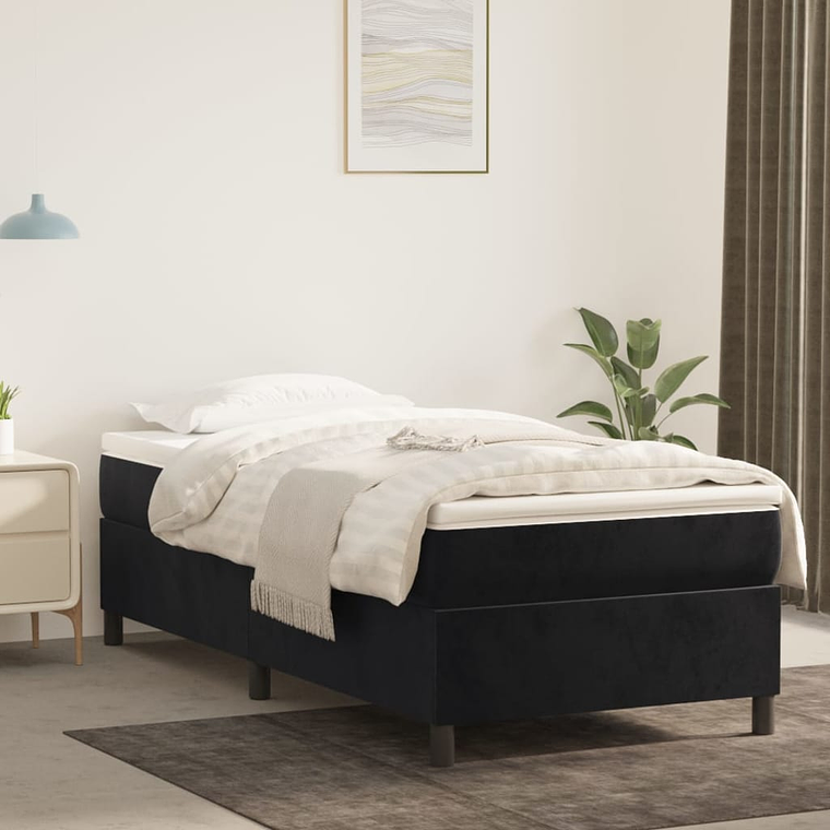 vidaXL Cama com molas/colchão 100x200 cm veludo preto 1