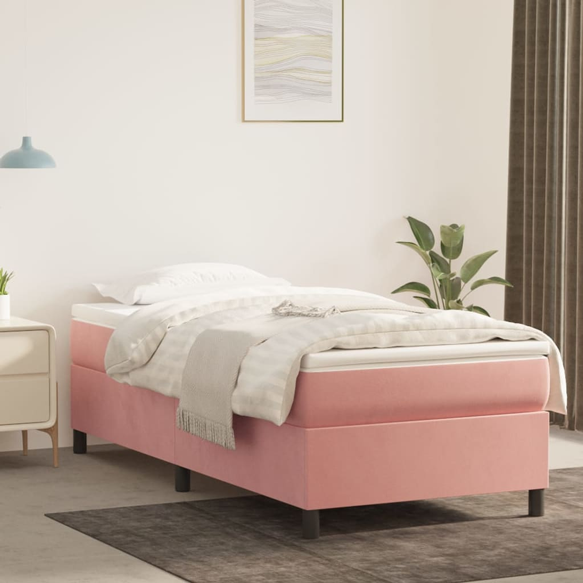 vidaXL Cama com molas/colchão 100x200 cm veludo rosa 1