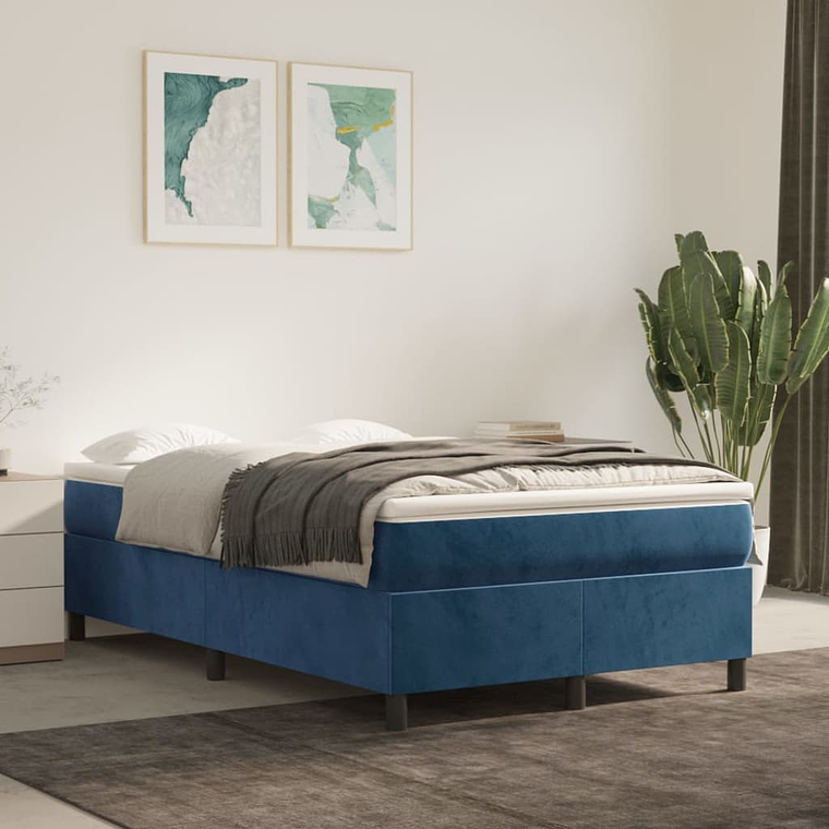 vidaXL Cama boxspring com colchão 120x200 cm veludo azul-escuro 1