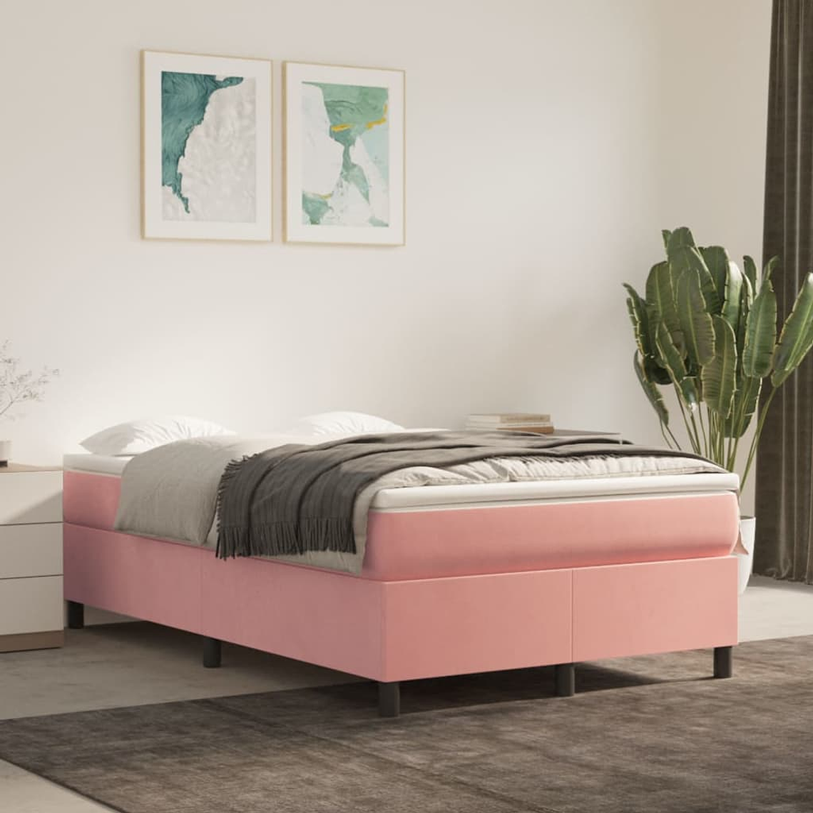 vidaXL Cama boxspring com colchão 120x200 cm veludo rosa 1