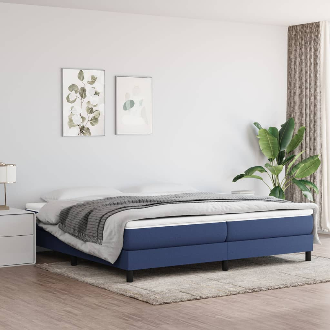 vidaXL Cama com molas/colchão 200x200 cm tecido azul 1