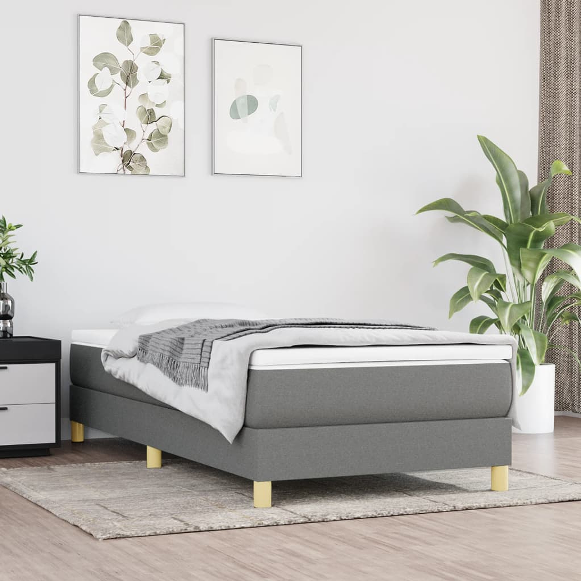 vidaXL Cama com molas/colchão 90x190 cm tecido cinza-escuro 1
